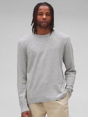 REIGNING CHAMP Heather Grey 1x1 Slub Cotton Jersey Crew Neck T-Shirt, Size L